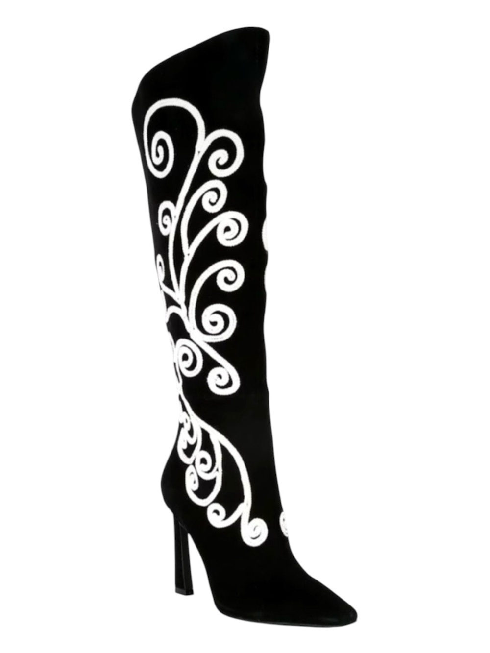 Gianni Bini Black Leather Suede Embroidered Knee-High Heeled Boots Size 8.5